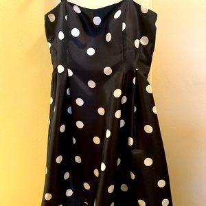 Navy and white polka dot dress.